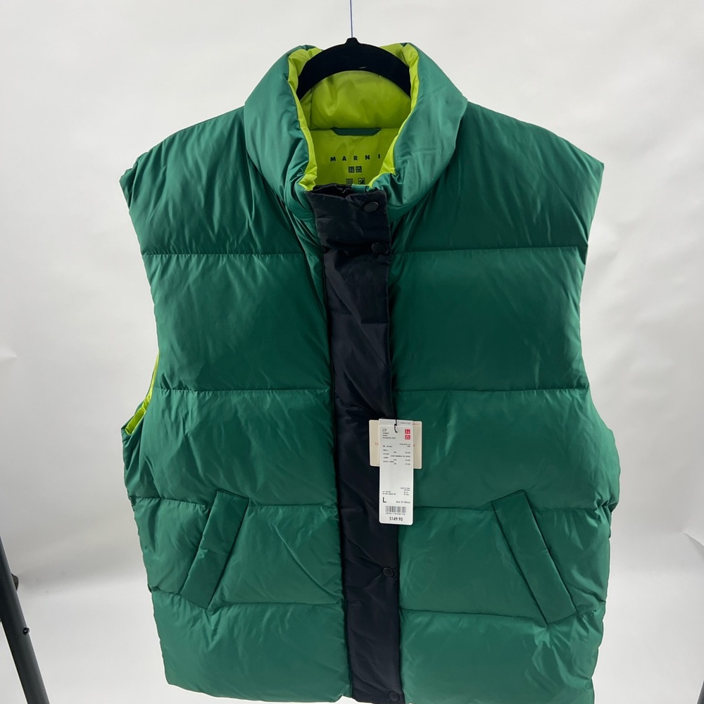 Marni Green Puffer Vest with Black Accents Unisex